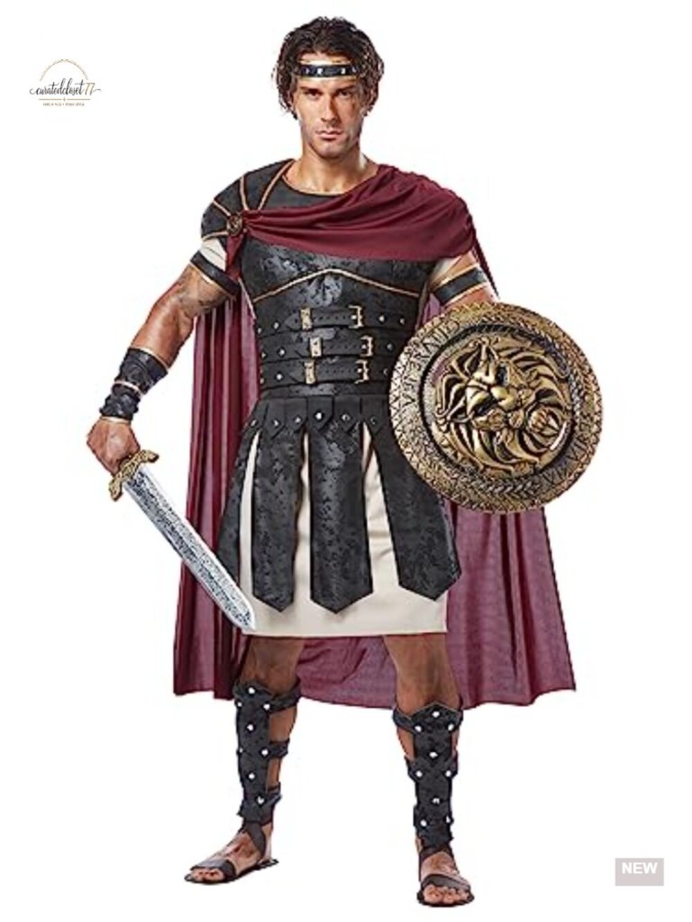 Men's Roman Gladiator Costume L Tunic Armor Cape Complete Set